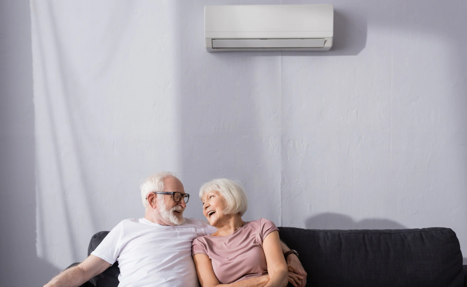 elderly couple enjoying the ac